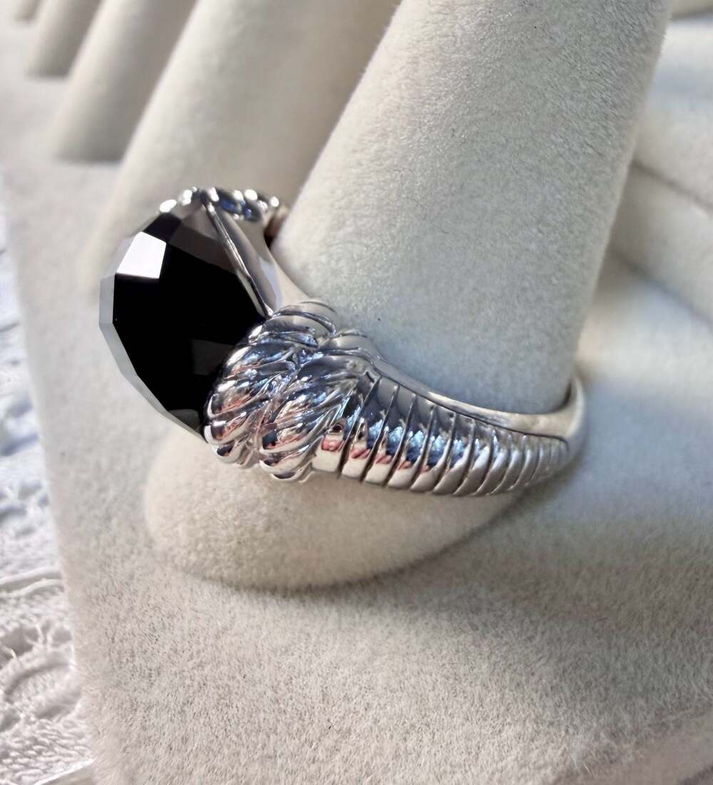 Judith Ripka Sterling Silver Faceted Black Onyx Rope Texture Ring - Picture 3 of 6